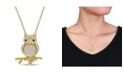 Macy's Created White and Yellow Sapphire (1 1/3 ct. t.w.) Black Spinel Accent Owl Necklace in 18k Gold Over Sterling Silver